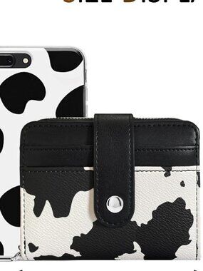 NEW Wallet Card Slots Small Wallet w Zipper Coin Pouch Wallet Cow Print w Black